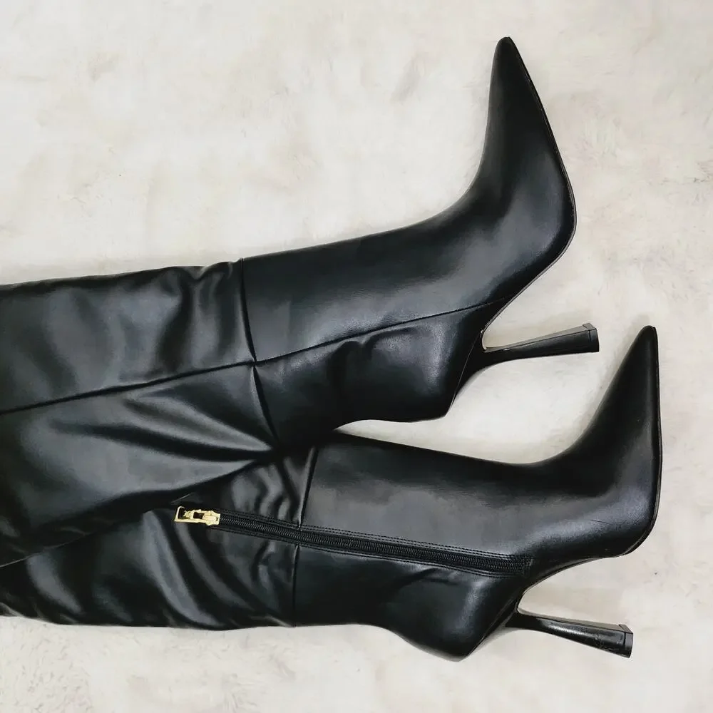Good American Carla Black Faux Leather Over The Knee Slouchy Boots Women's 7.5 - Picture 7 of 9